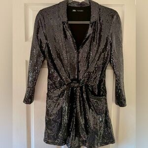 Zara sequined Romper w/shorts, stretch material Long Sleeve.